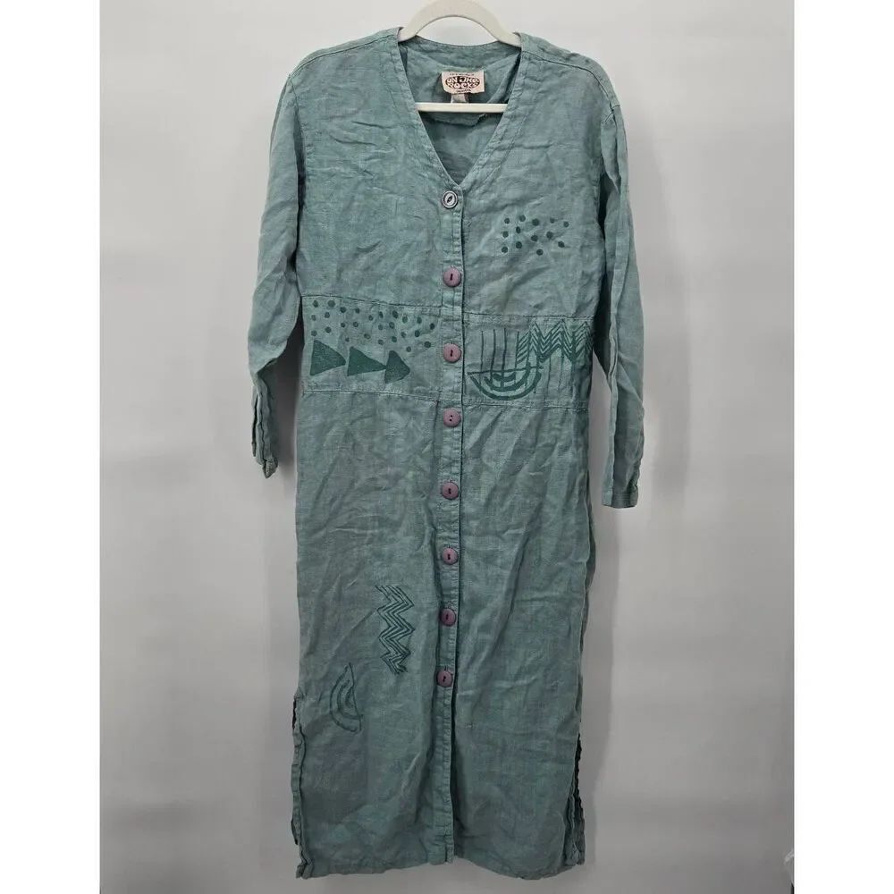 On The Rocks By Rock Candy Vintage Dress Size Medium Green Painted Button Front